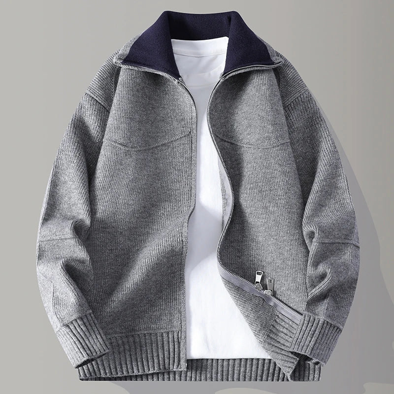 Men's Draped Mock Neck Cardigan with Longline Fit, view 5 of 9