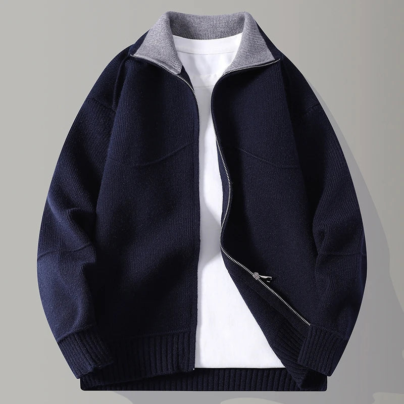 Men's Draped Mock Neck Cardigan with Longline Fit, view 6 of 9