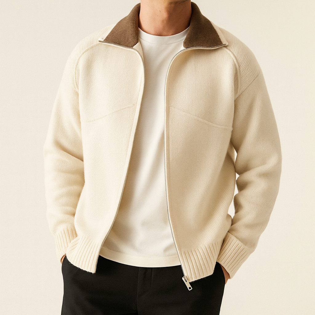 Men's Draped Mock Neck Cardigan with Longline Fit, view 7 of 9