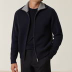 Men's Draped Mock Neck Cardigan with Longline Fit, view 9 of 9