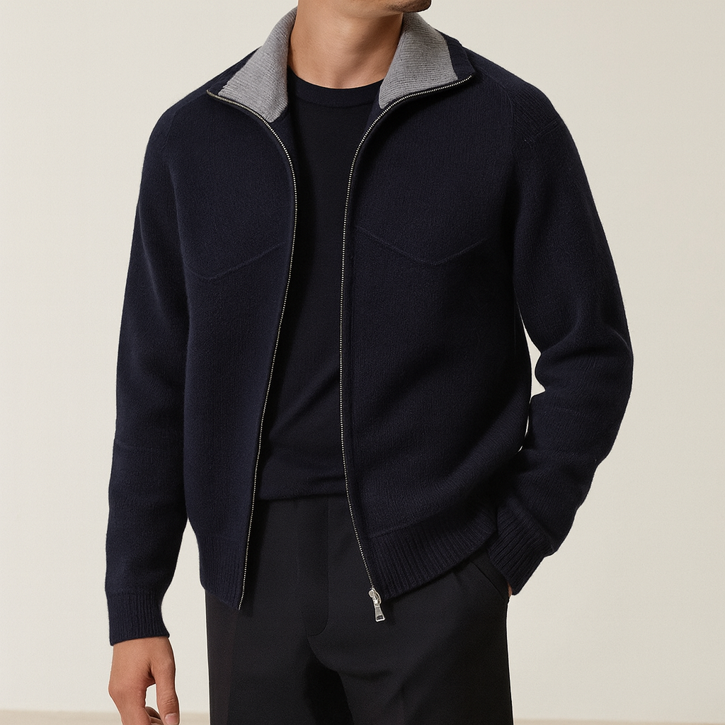 Men's Draped Mock Neck Cardigan with Longline Fit, view 9 of 9