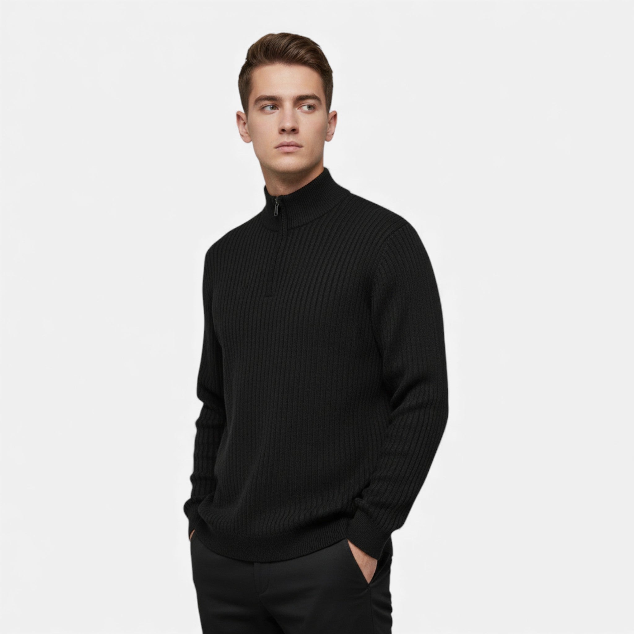 Men's Half-Zip Cardigan with Ribbed High Collar, view 2 of 15