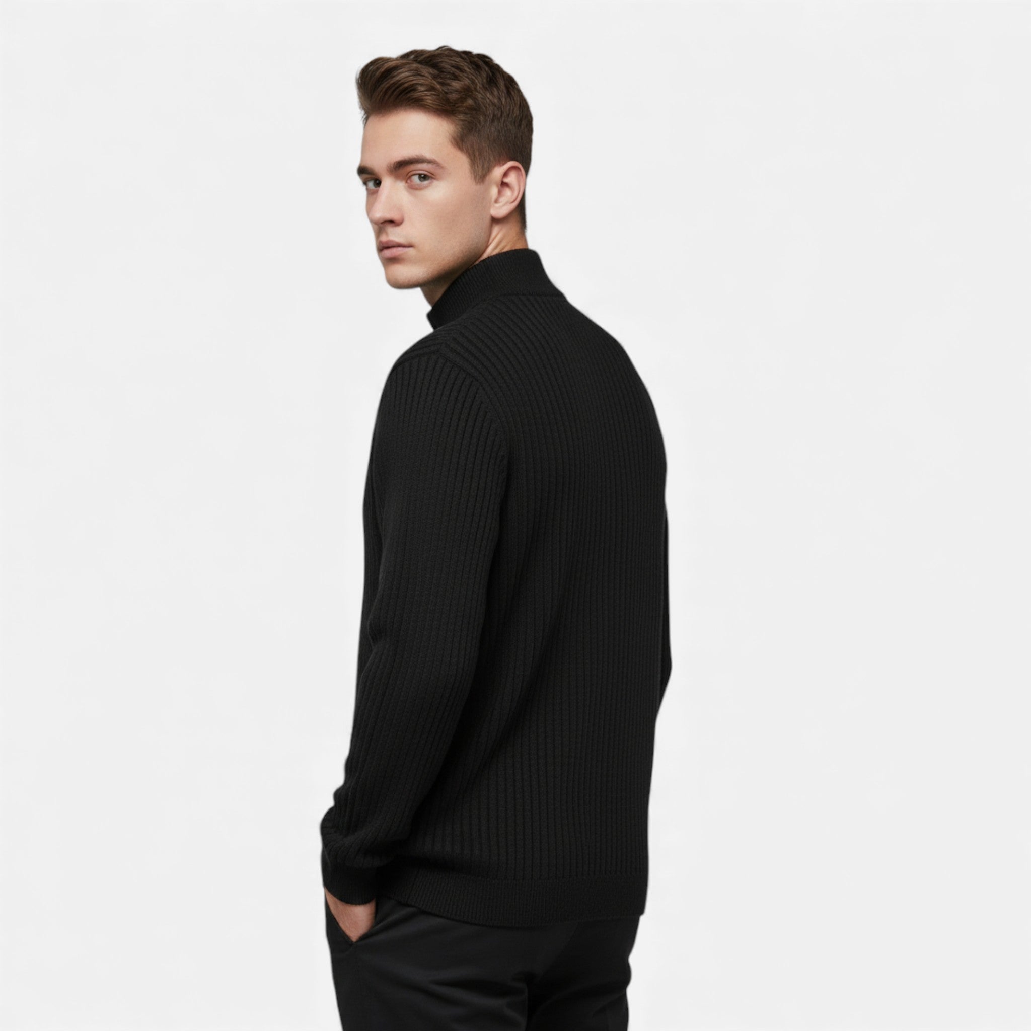 Men's Half-Zip Cardigan with Ribbed High Collar, view 3 of 15
