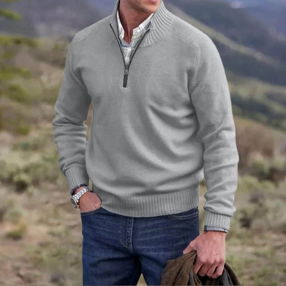 Men's Half-Zip Knit Jumper with Ribbed Collar, view 2 of 11