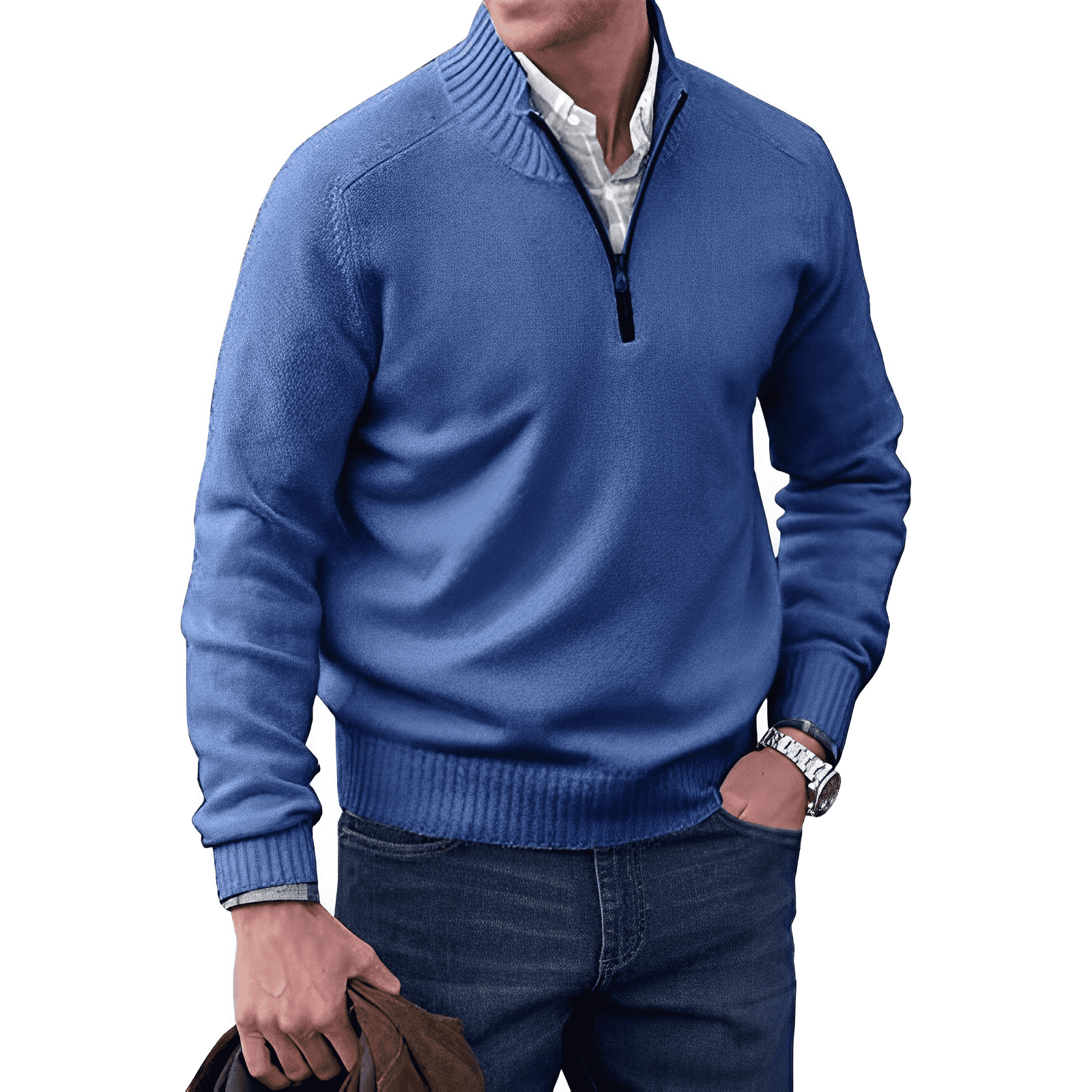 Men's Half-Zip Knit Jumper with Ribbed Collar, view 4 of 11