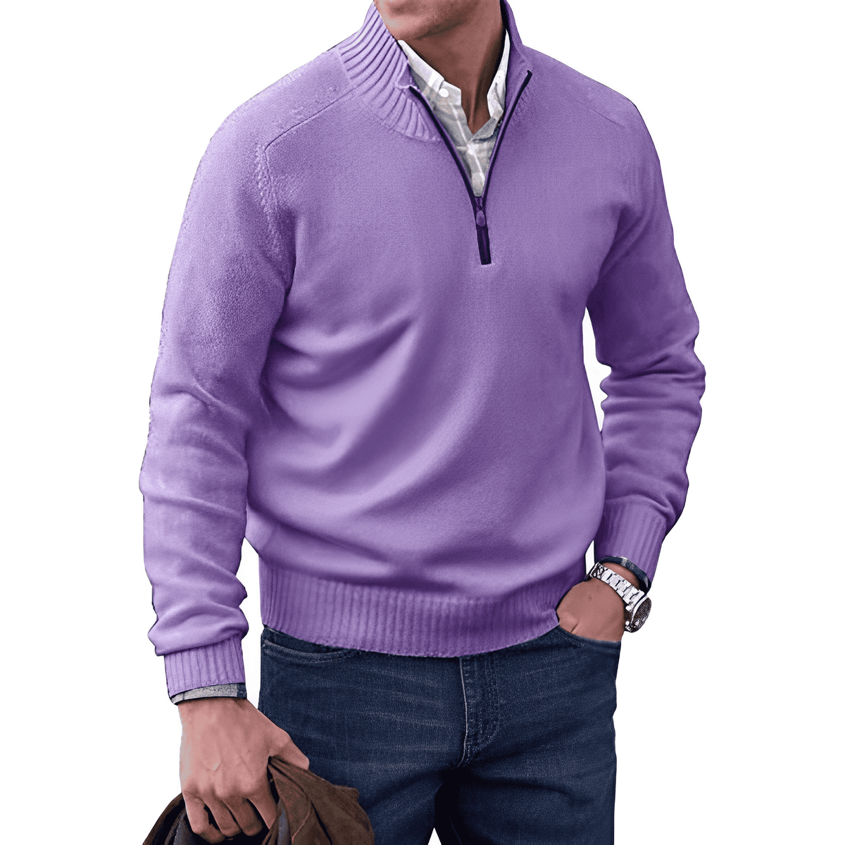 Men's Half-Zip Knit Jumper with Ribbed Collar, view 7 of 11