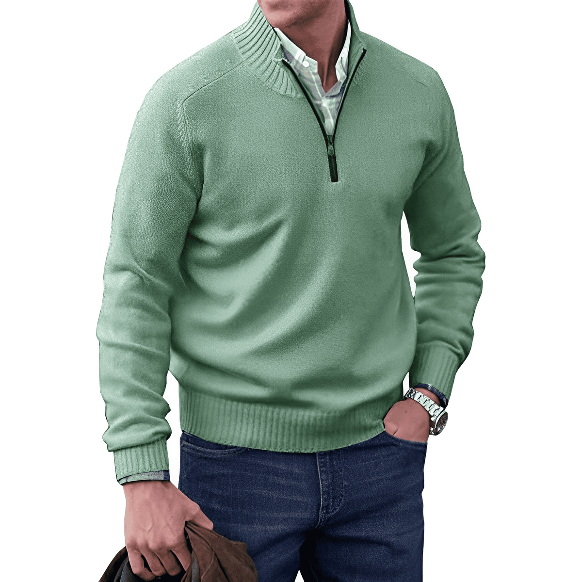 Men's Half-Zip Knit Jumper with Ribbed Collar, view 8 of 11