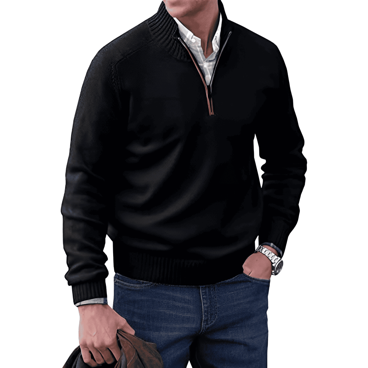 Men's Half-Zip Knit Jumper with Ribbed Collar, view 11 of 11