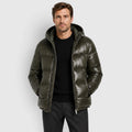 Men's Hooded Puffer Jacket with quilted winter outerwear.
