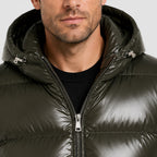 Alternate product view 3 of men's Hooded Puffer Jacket with quilted winter outerwear.