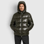 Alternate product view 4 of men's Hooded Puffer Jacket with quilted winter outerwear.