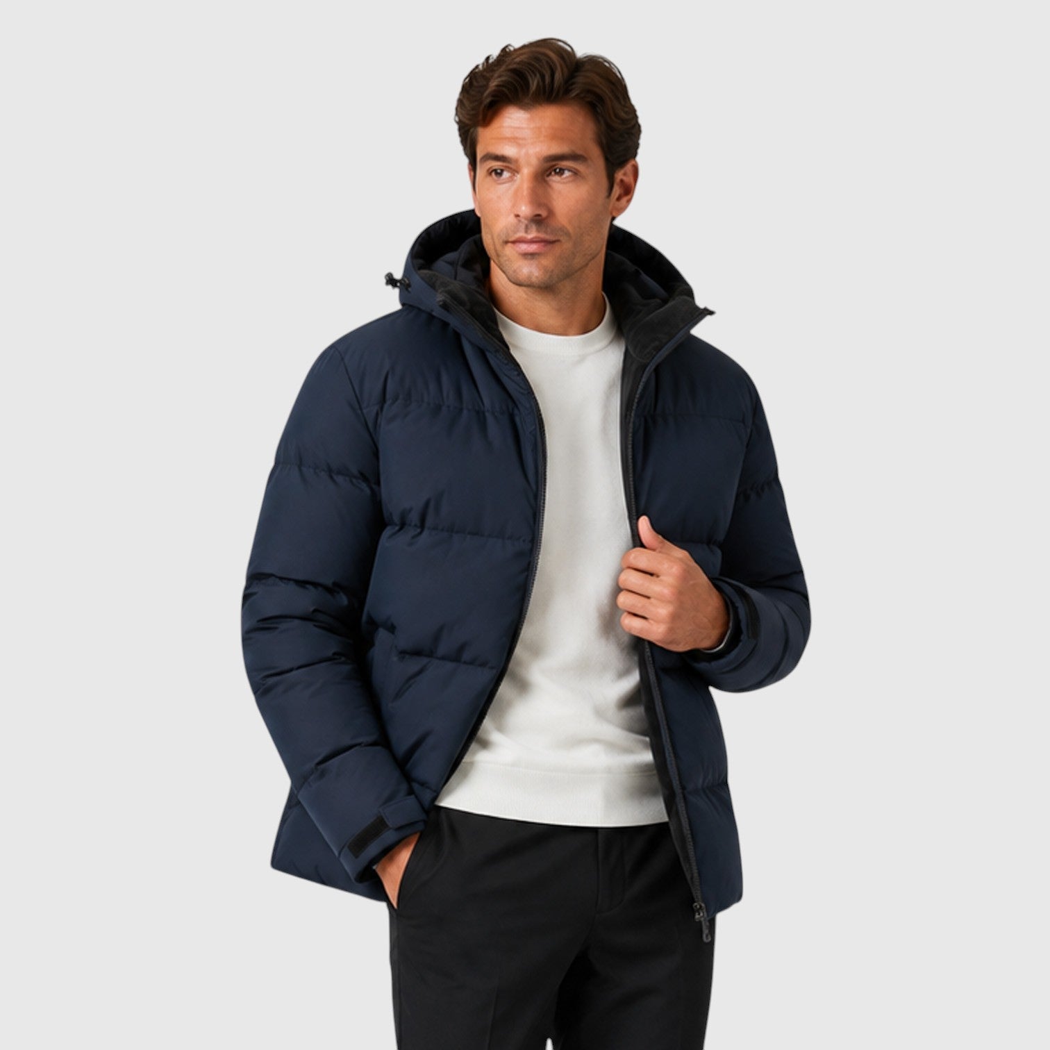 Men's Hooded Puffer Jacket Thick Quilted Coat with winter.