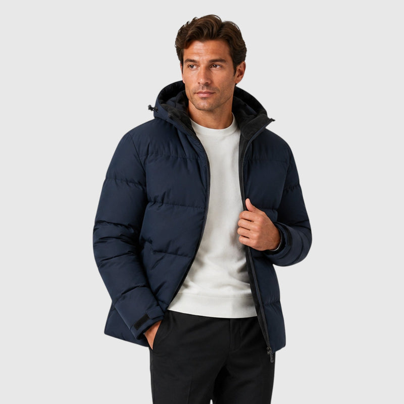 Men's Hooded Puffer Jacket Thick Quilted Coat with winter.