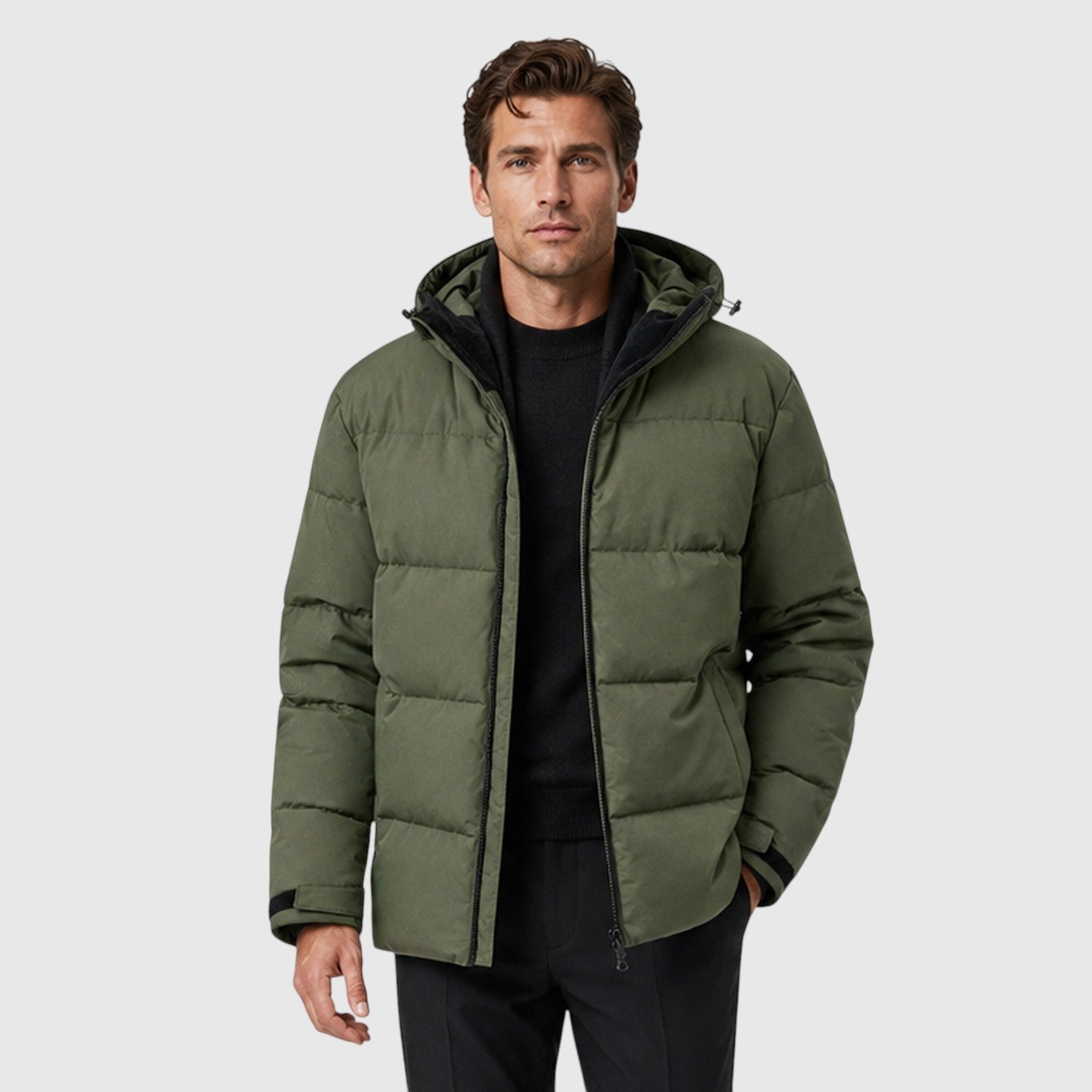 Alternate product view 5 of men's Hooded Puffer Jacket Thick Quilted Coat with winter.