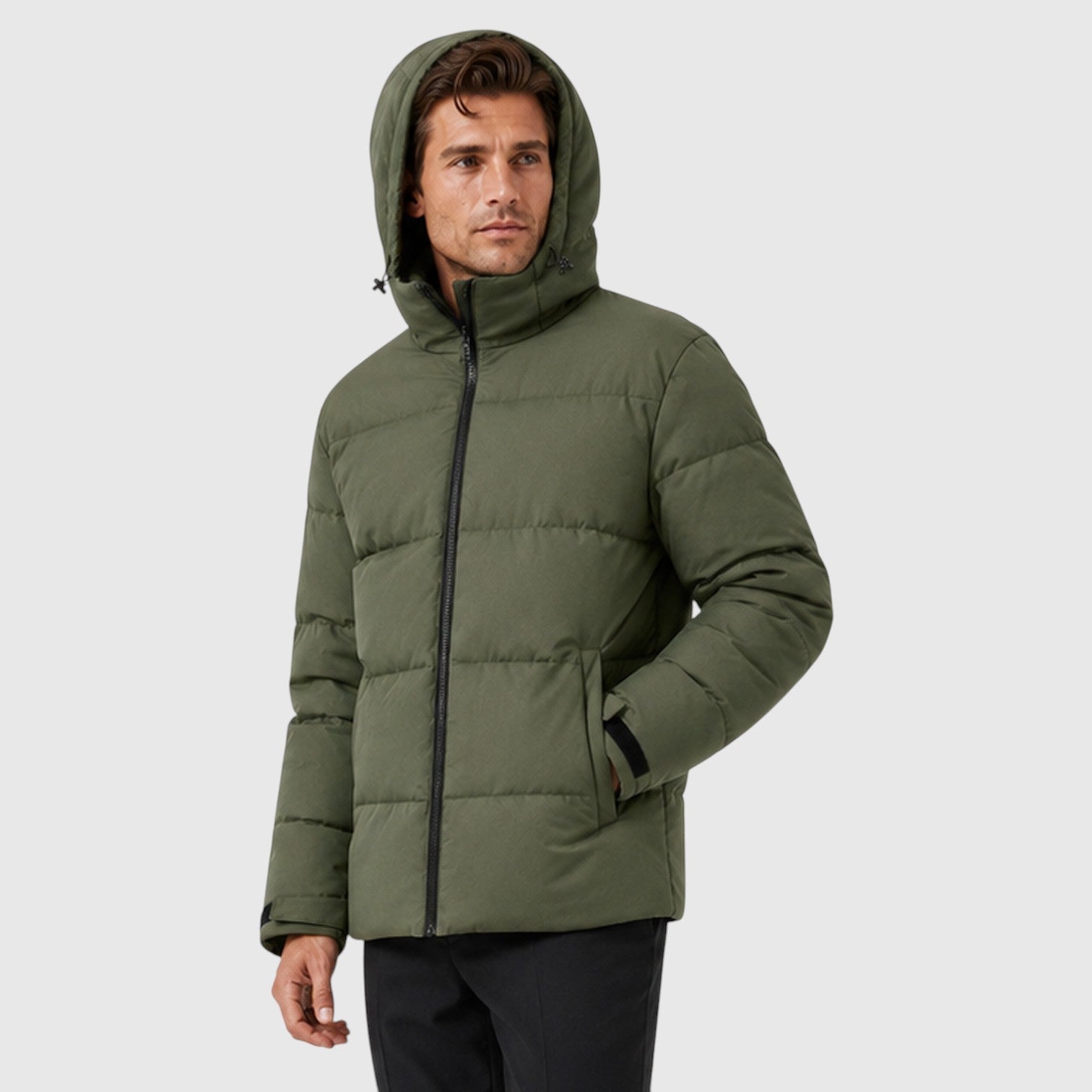 Alternate product view 6 of men's Hooded Puffer Jacket Thick Quilted Coat with winter.