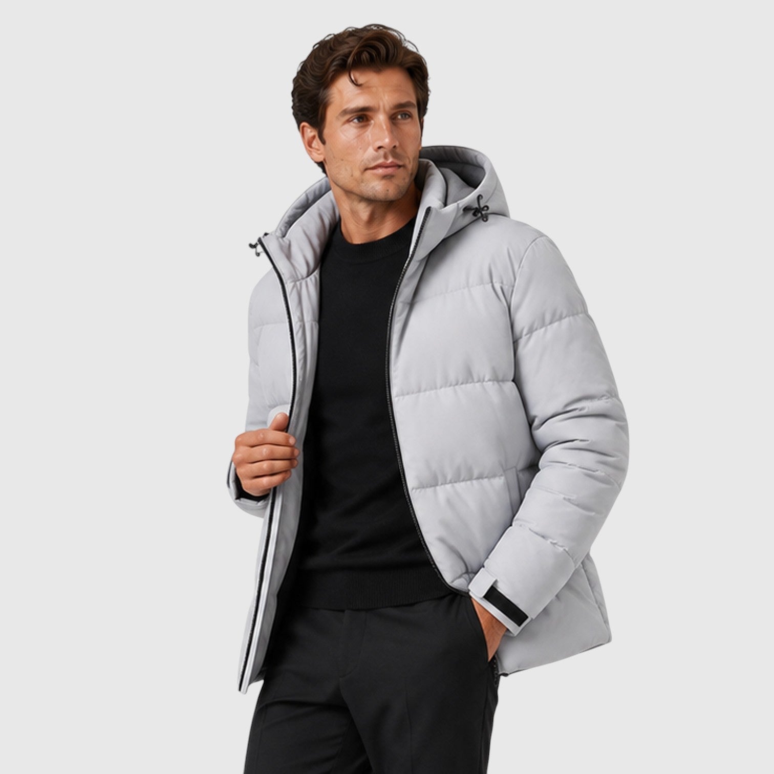Alternate product view 9 of men's Hooded Puffer Jacket Thick Quilted Coat with winter.