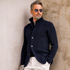 Men's Knit Cardigan with Stand Collar Button Front, view 2 of 18