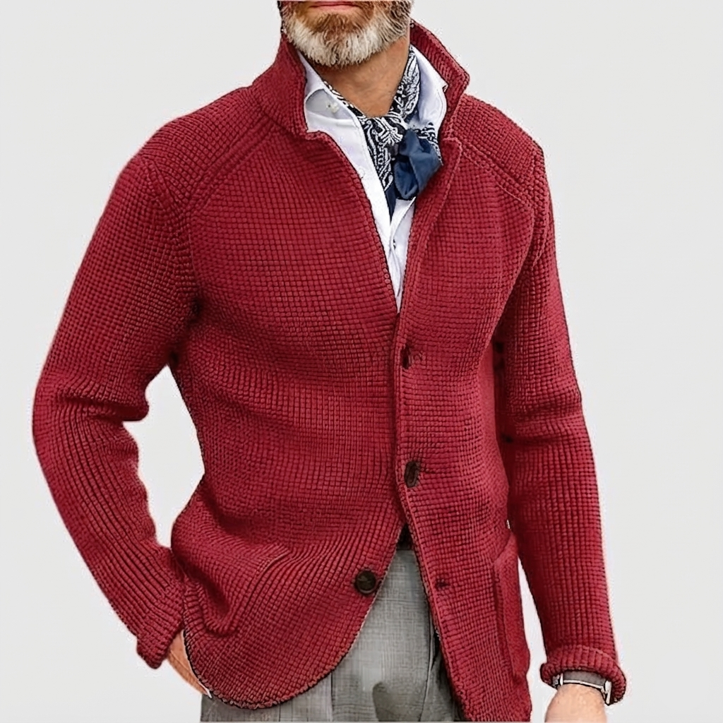 Men's Knit Cardigan with Stand Collar Button Front, view 4 of 18