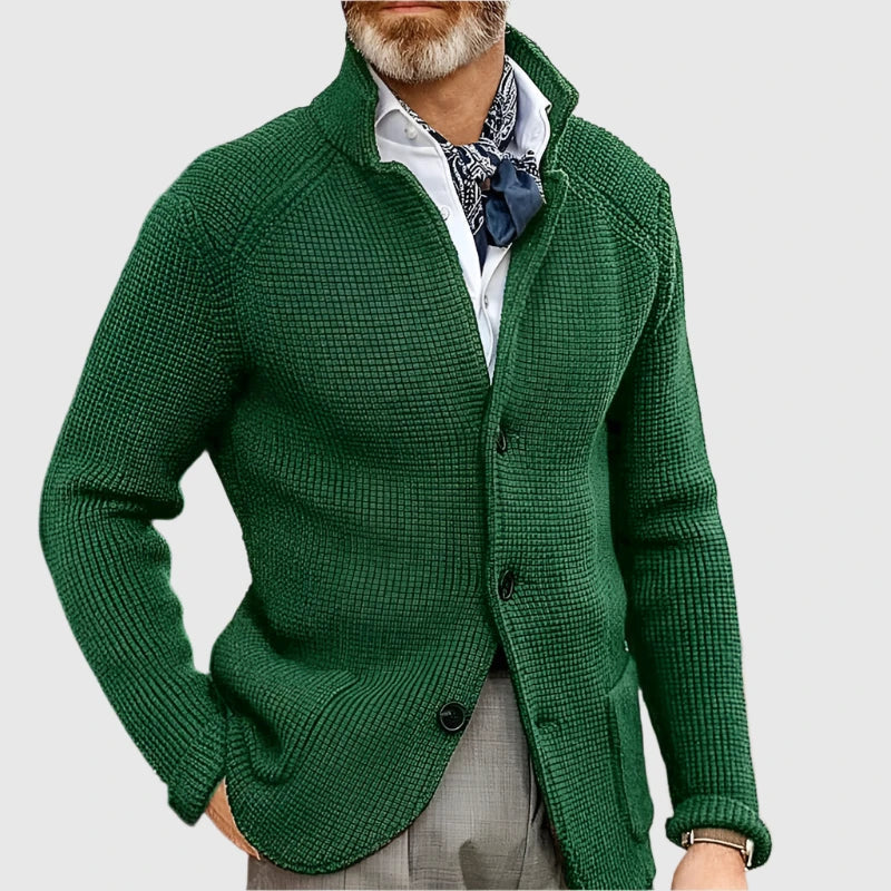 Men's Knit Cardigan with Stand Collar Button Front, view 5 of 18