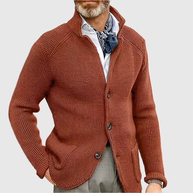 Men's Knit Cardigan with Stand Collar Button Front, view 7 of 18