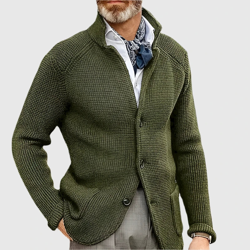 Men's Knit Cardigan with Stand Collar Button Front, view 8 of 18