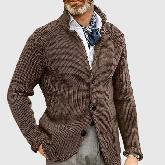 Men's Knit Cardigan with Stand Collar Button Front, view 11 of 18