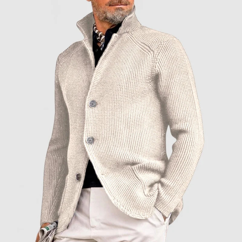 Men's Knit Cardigan with Stand Collar Button Front, view 12 of 18