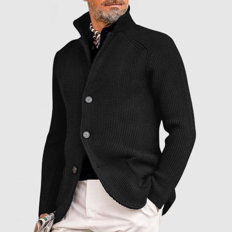 Men's Knit Cardigan with Stand Collar Button Front, view 13 of 18