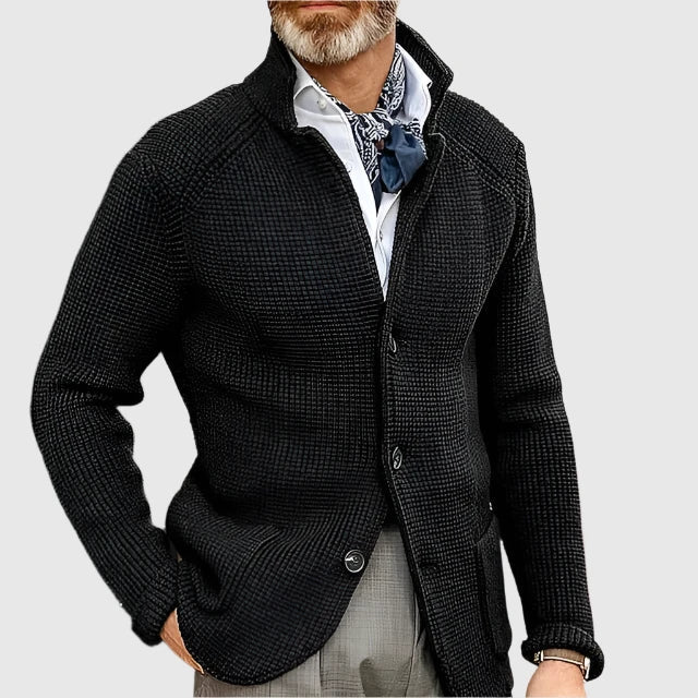 Men's Knit Cardigan with Stand Collar Button Front, view 14 of 18