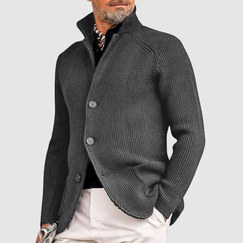 Men's Knit Cardigan with Stand Collar Button Front, view 15 of 18