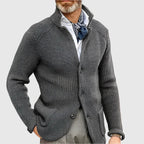 Men's Knit Cardigan with Stand Collar Button Front, view 16 of 18