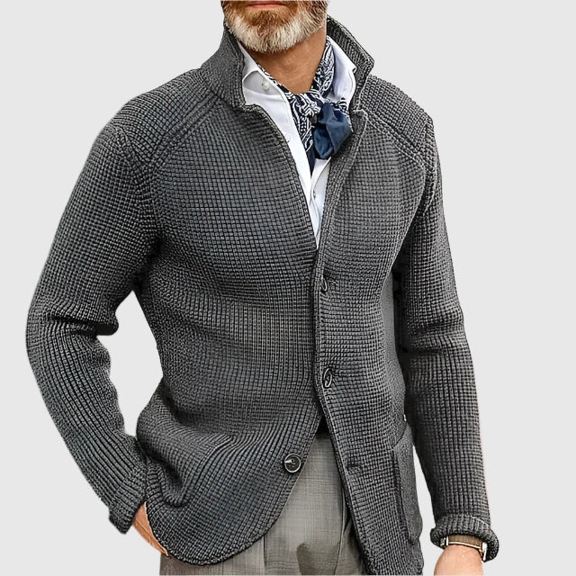 Men's Knit Cardigan with Stand Collar Button Front, view 16 of 18