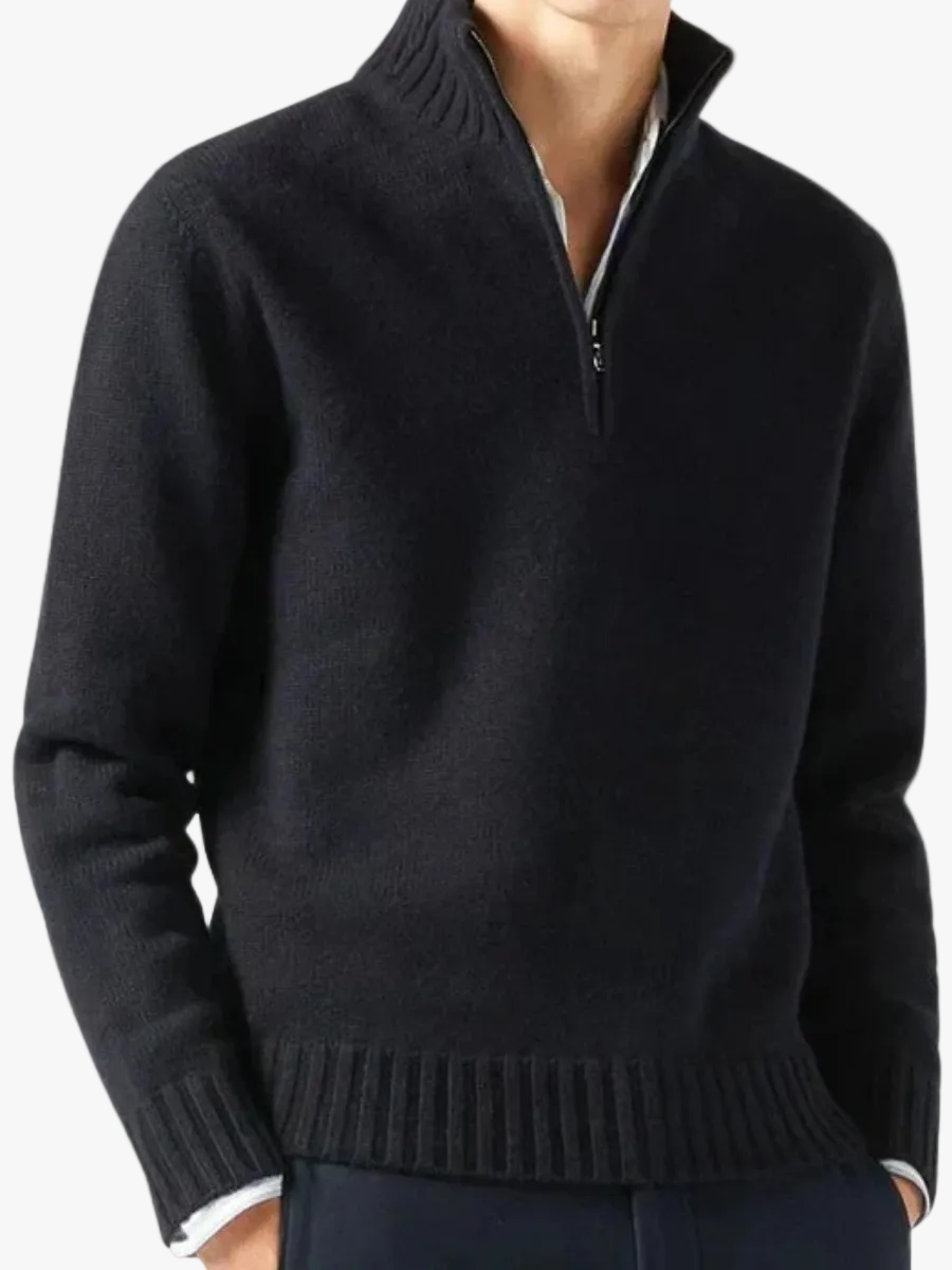 Men's Knit Pullover Half-Zip Jumper with Stand Collar, view 1 of 12