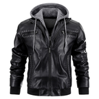 Men's leather jacket hoodie, hooded leather look coat – product image 1