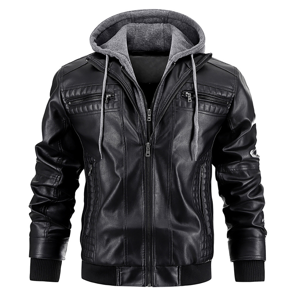 Men's leather jacket hoodie, hooded leather look coat – product image 1