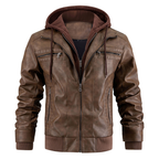 Men's leather jacket hoodie, hooded leather look coat – product image 2