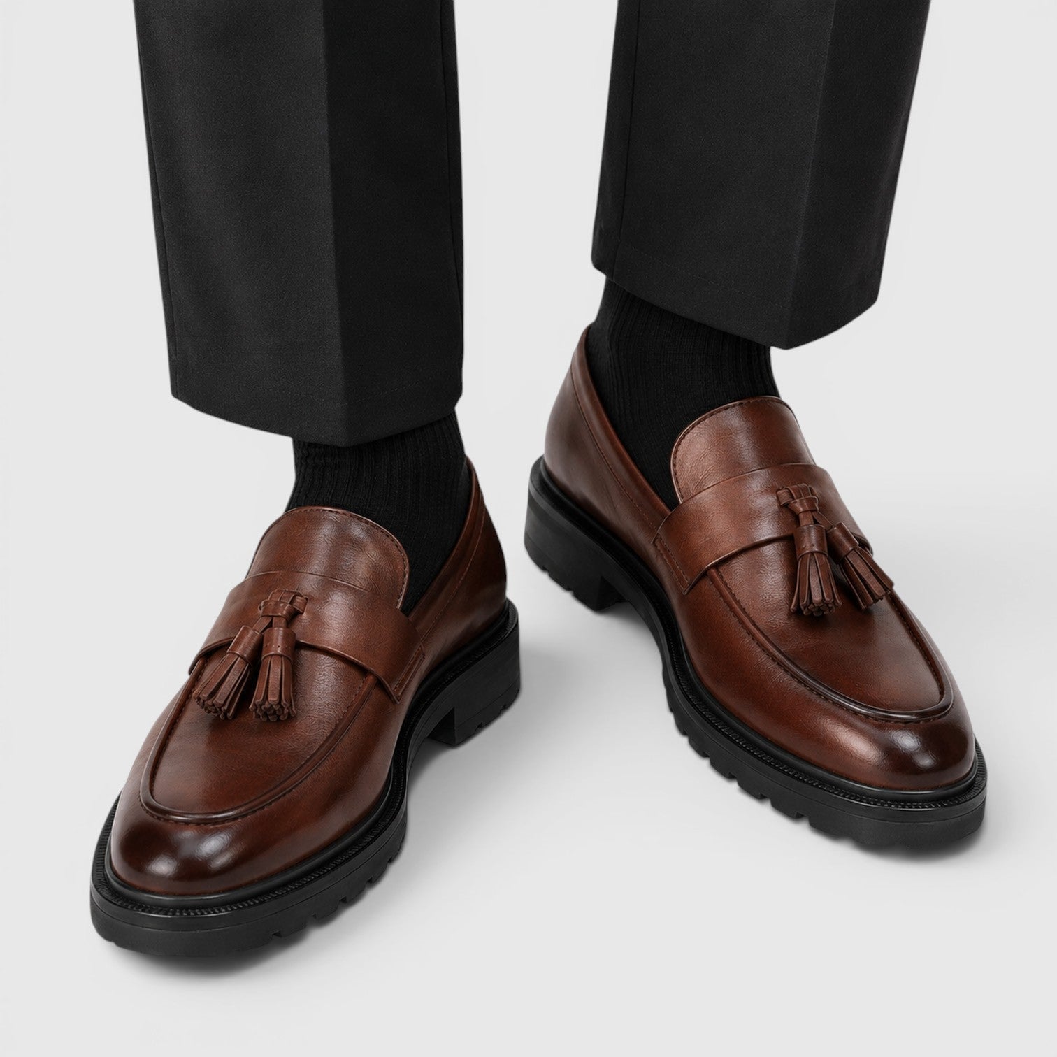 Alternate product view 6 of men's Leather Tassel Loafers with slip-on smart casual design.