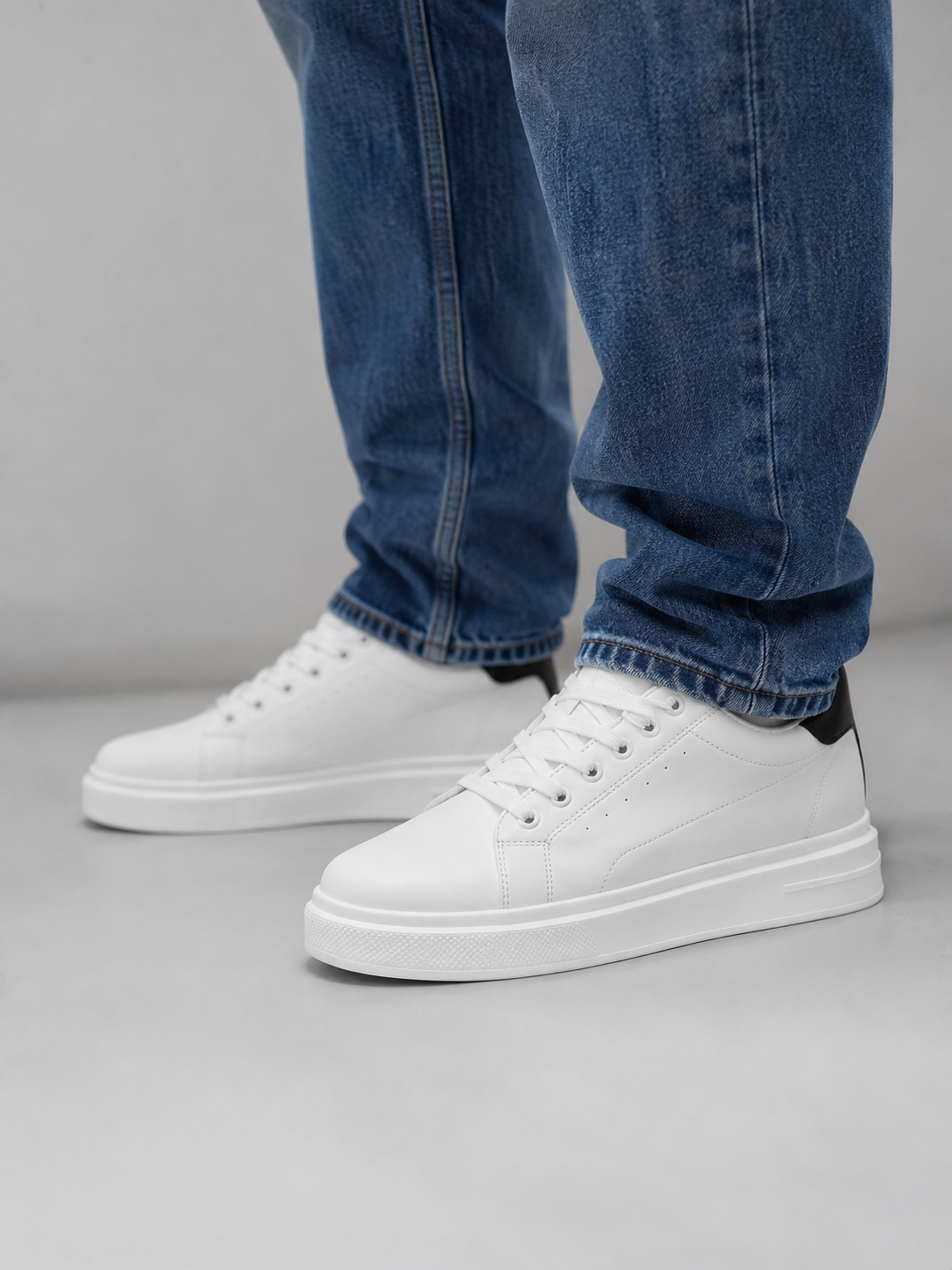 Alternate product view 3 of men's Leather Trainers with low-top lace-up sneakers.