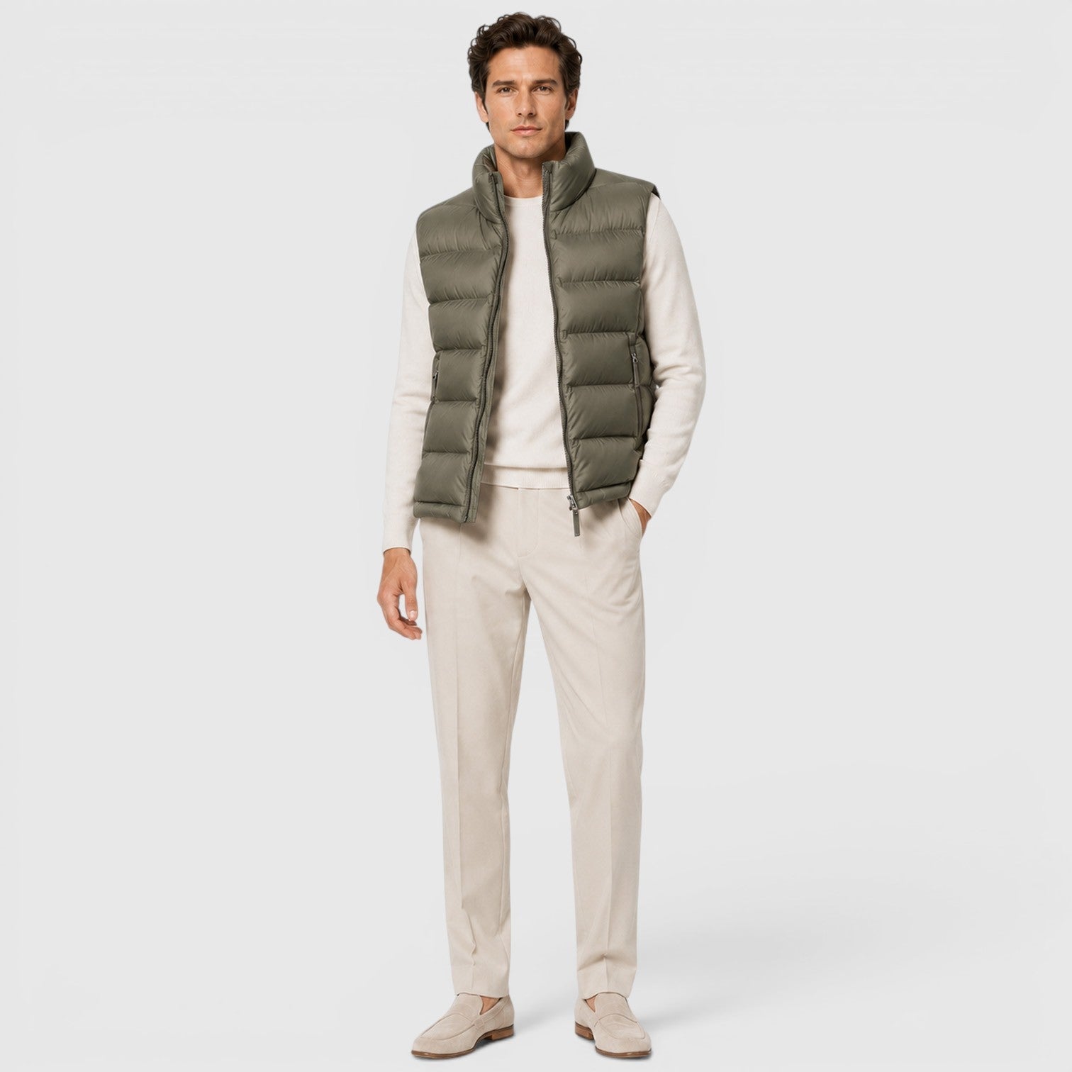 Alternate product view 3 of men's Lightweight Puffer Gilet with zip front padded layer.
