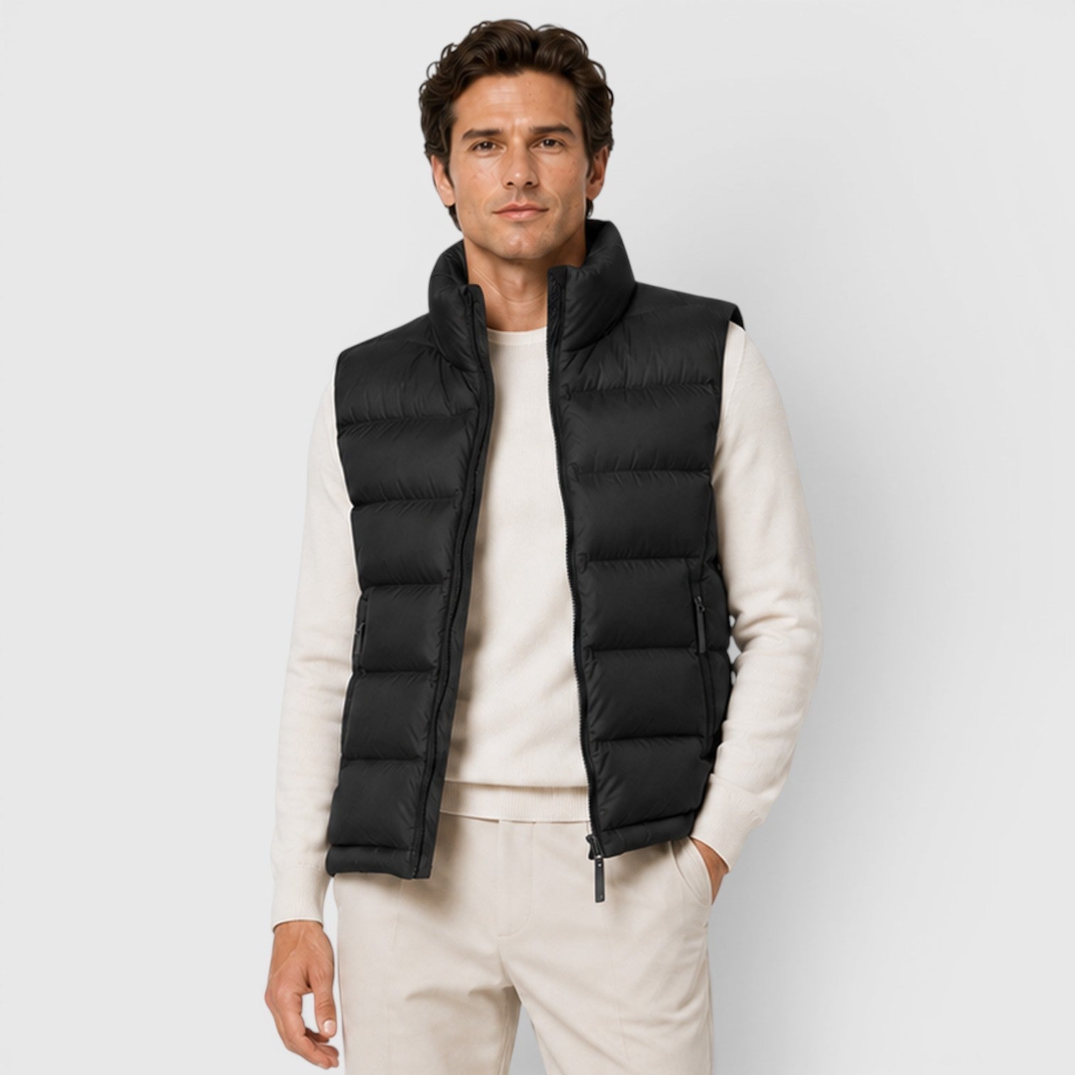 Alternate product view 8 of men's Lightweight Puffer Gilet with zip front padded layer.