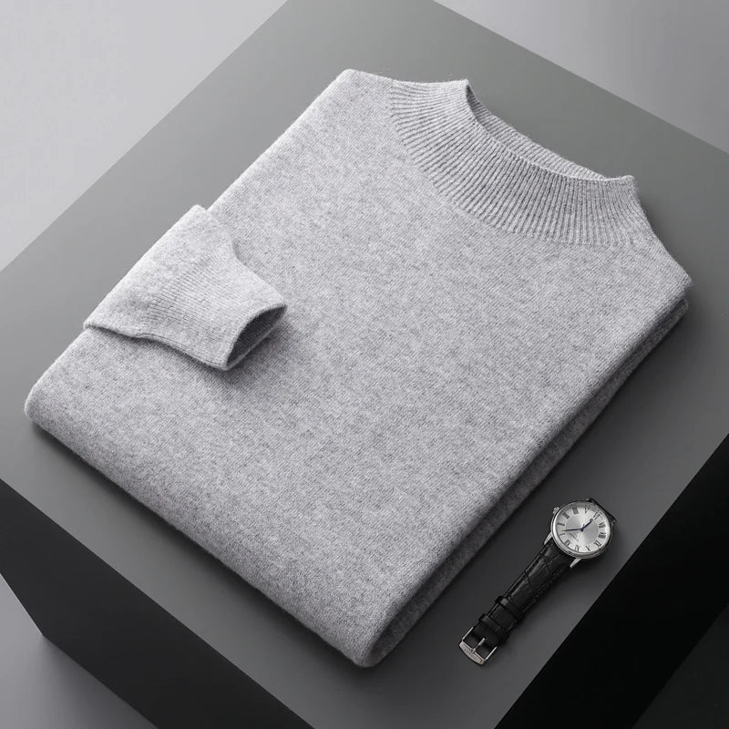 Men's Merino Jumper with Ribbed Mock Neck, view 2 of 13