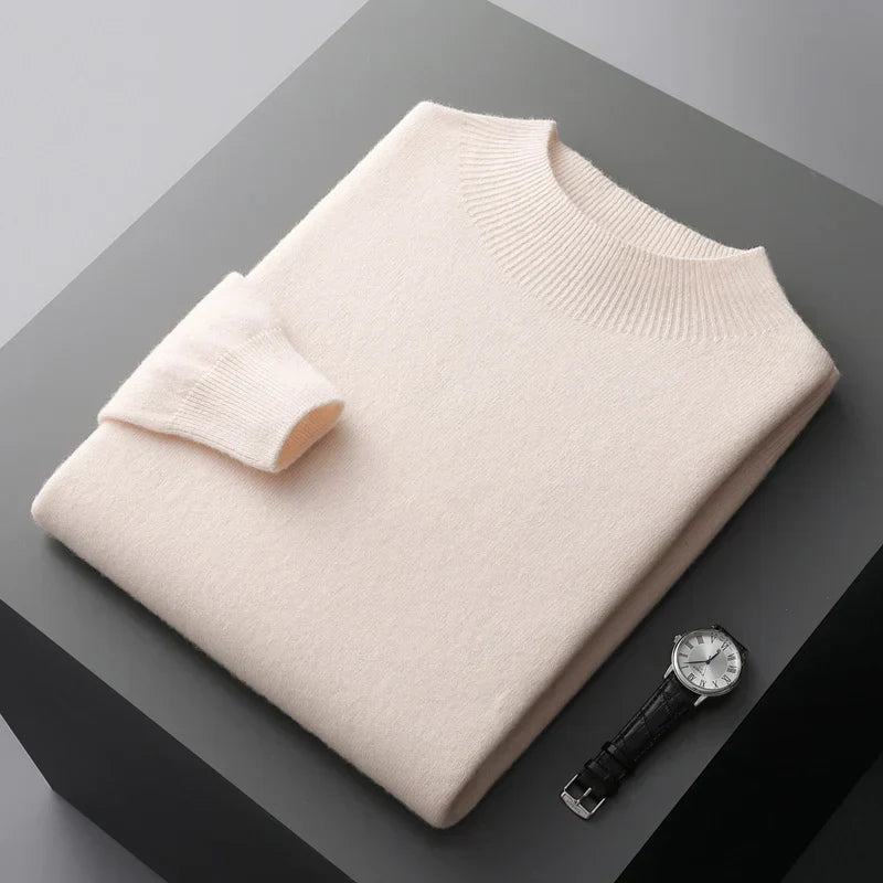 Men's Merino Jumper with Ribbed Mock Neck, view 10 of 13