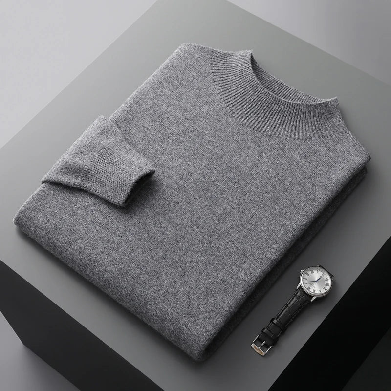 Men's Merino Jumper with Ribbed Mock Neck, view 12 of 13