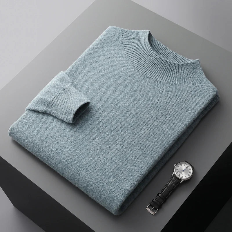Men's Merino Jumper with Ribbed Mock Neck, view 13 of 13