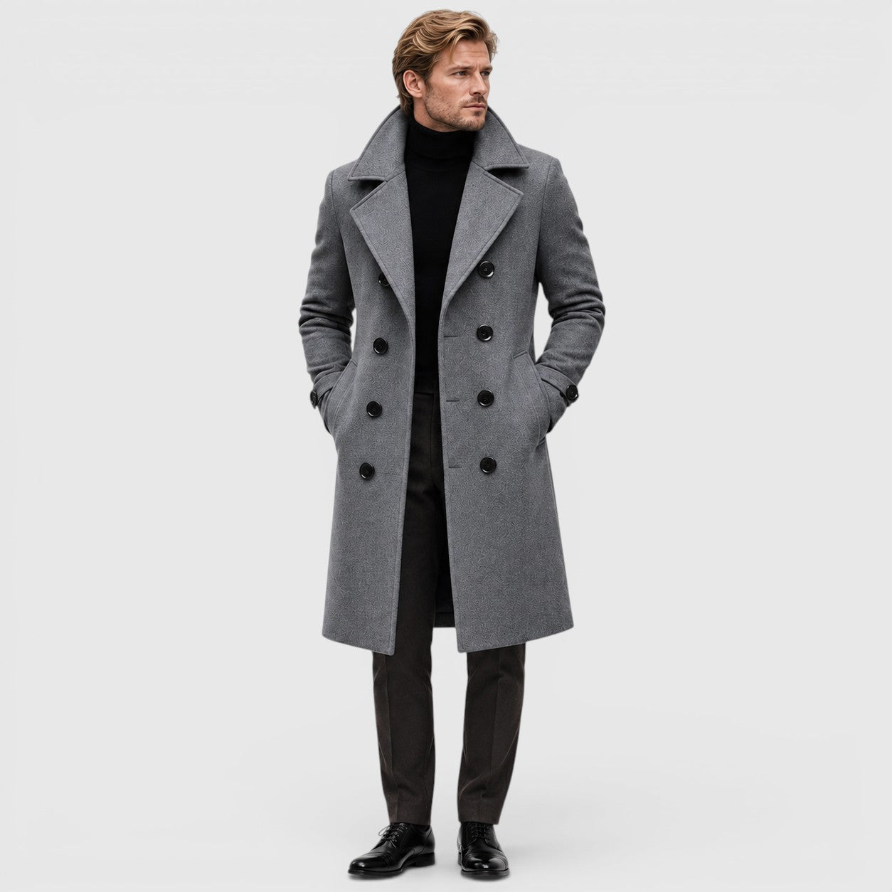 Alternate product view 3 of men's Overcoat with double-breasted tailored design.