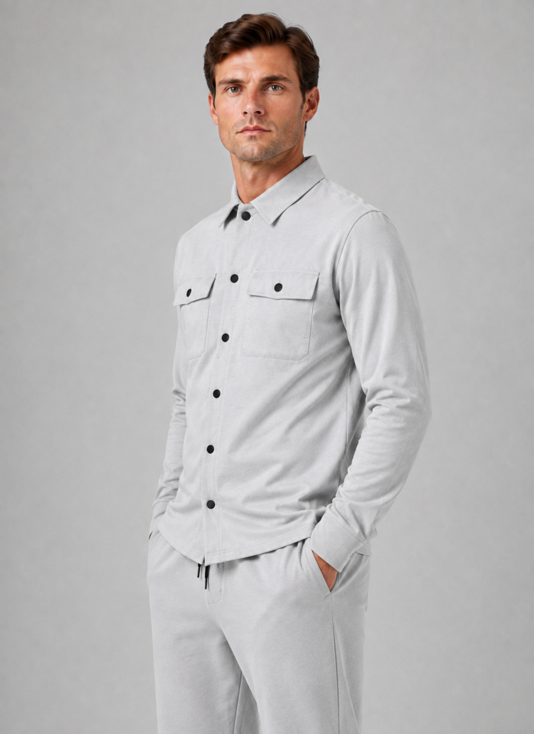 Alternate product view 3 of men's Overshirt Trouser Set Co Ord with relaxed two-piece.