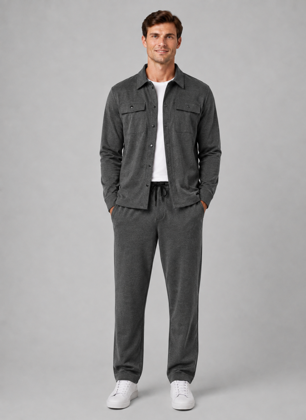 Alternate product view 5 of men's Overshirt Trouser Set Co Ord with relaxed two-piece.