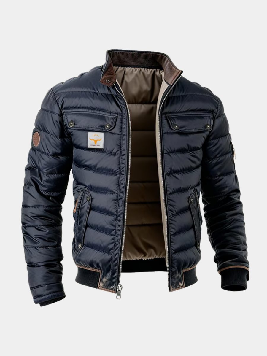 Men's padded bomber jacket, ribbed zip up coat – product image 1