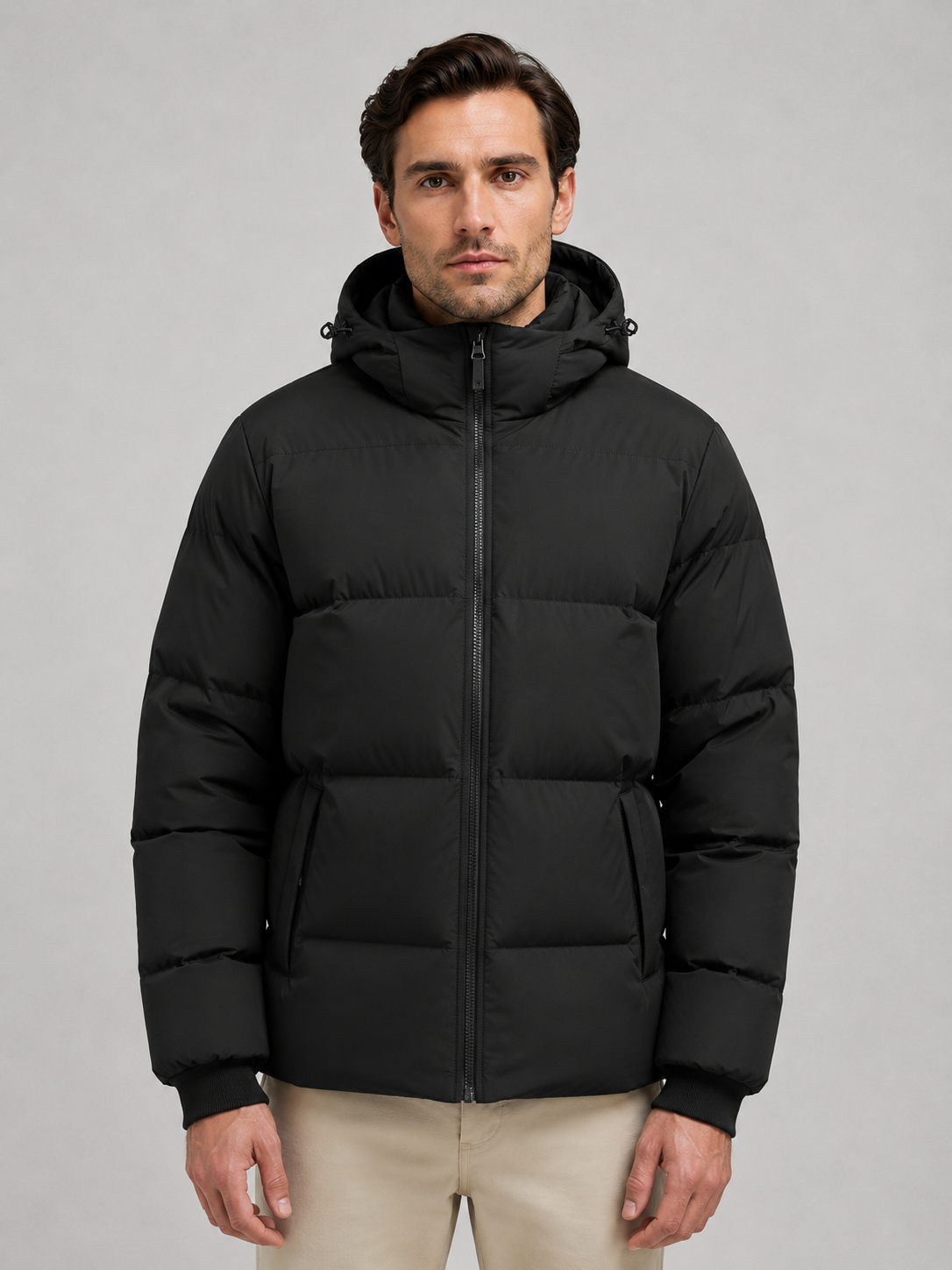 Men's Puffer Jacket with hooded padded winter coat.