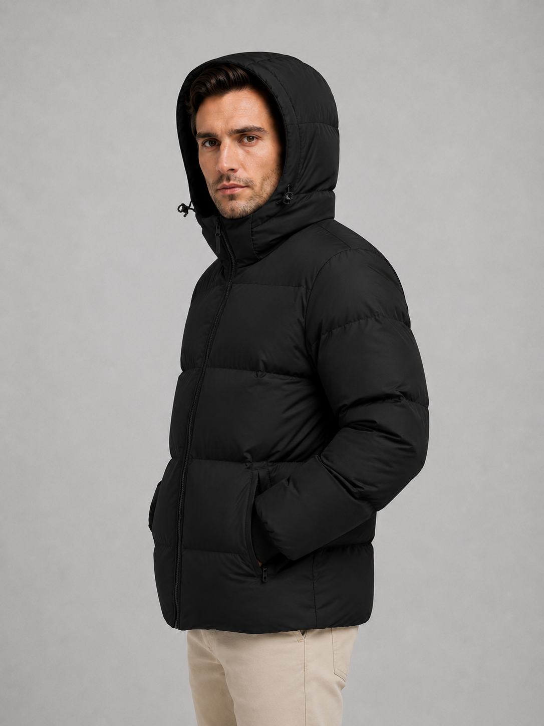 Alternate product view 3 of men's Puffer Jacket with hooded padded winter coat.